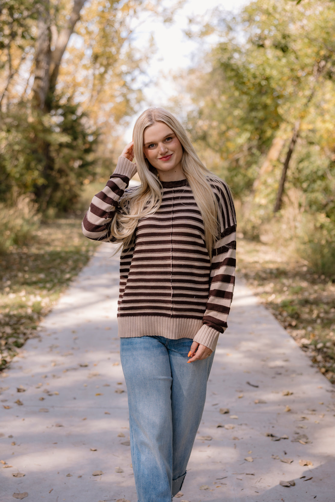 Kendall Contrast Striped Sweater | Brown