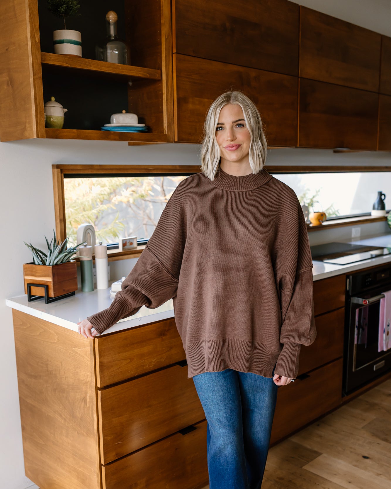 Ryder Side Slit Oversized Sweater | Brown