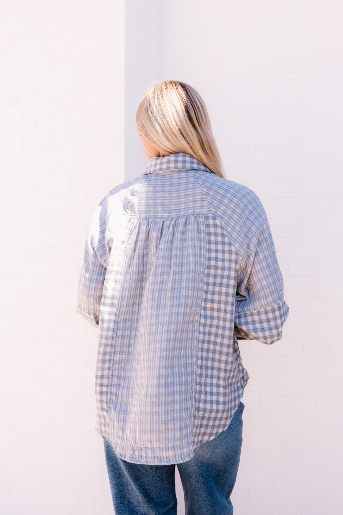Tristen Checkered Mix Button Down | Light Grey
