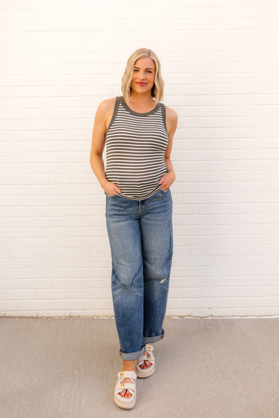 Clarence Striped Tank | Forest Ivory