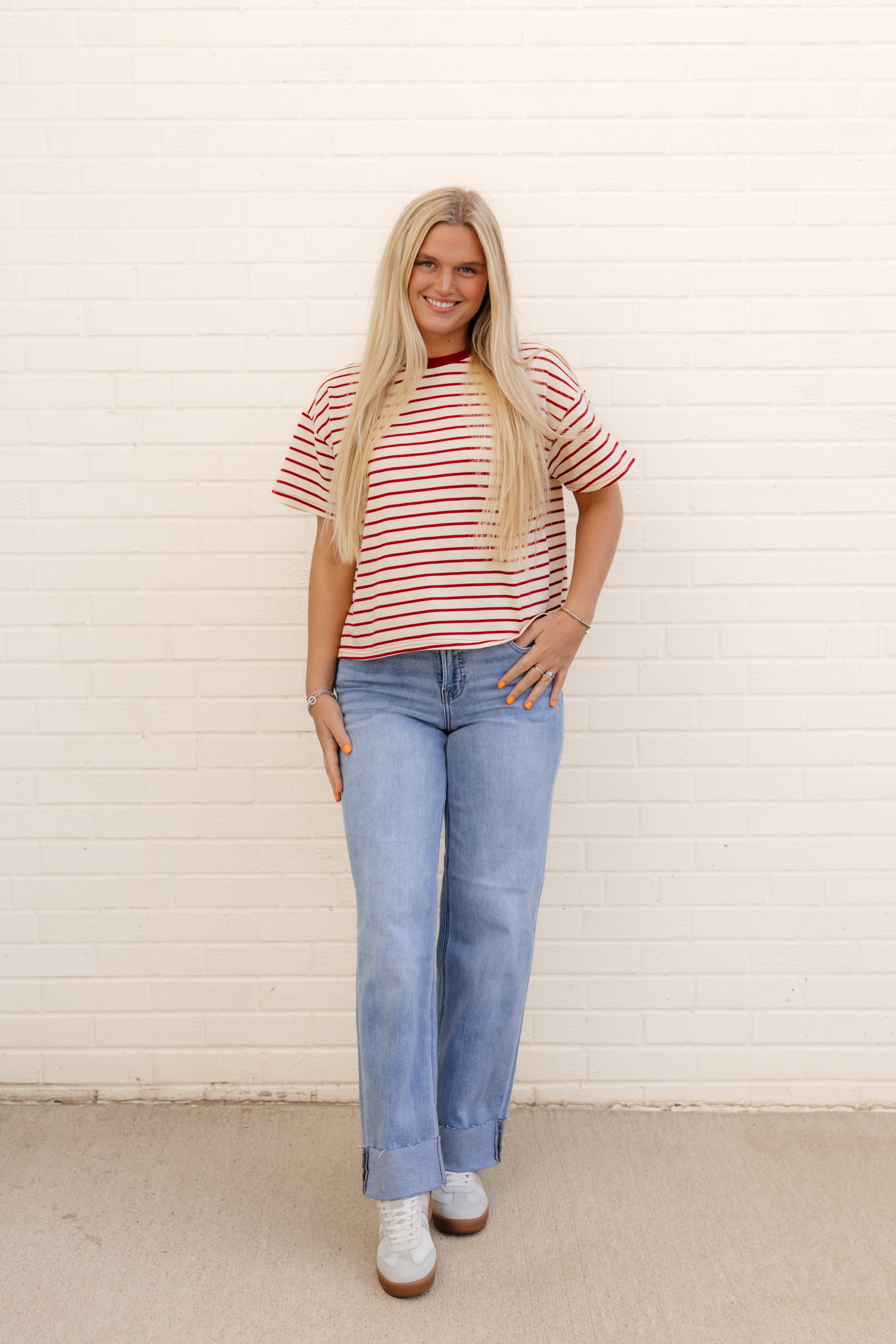 Sofia Striped Tee | Natural Red