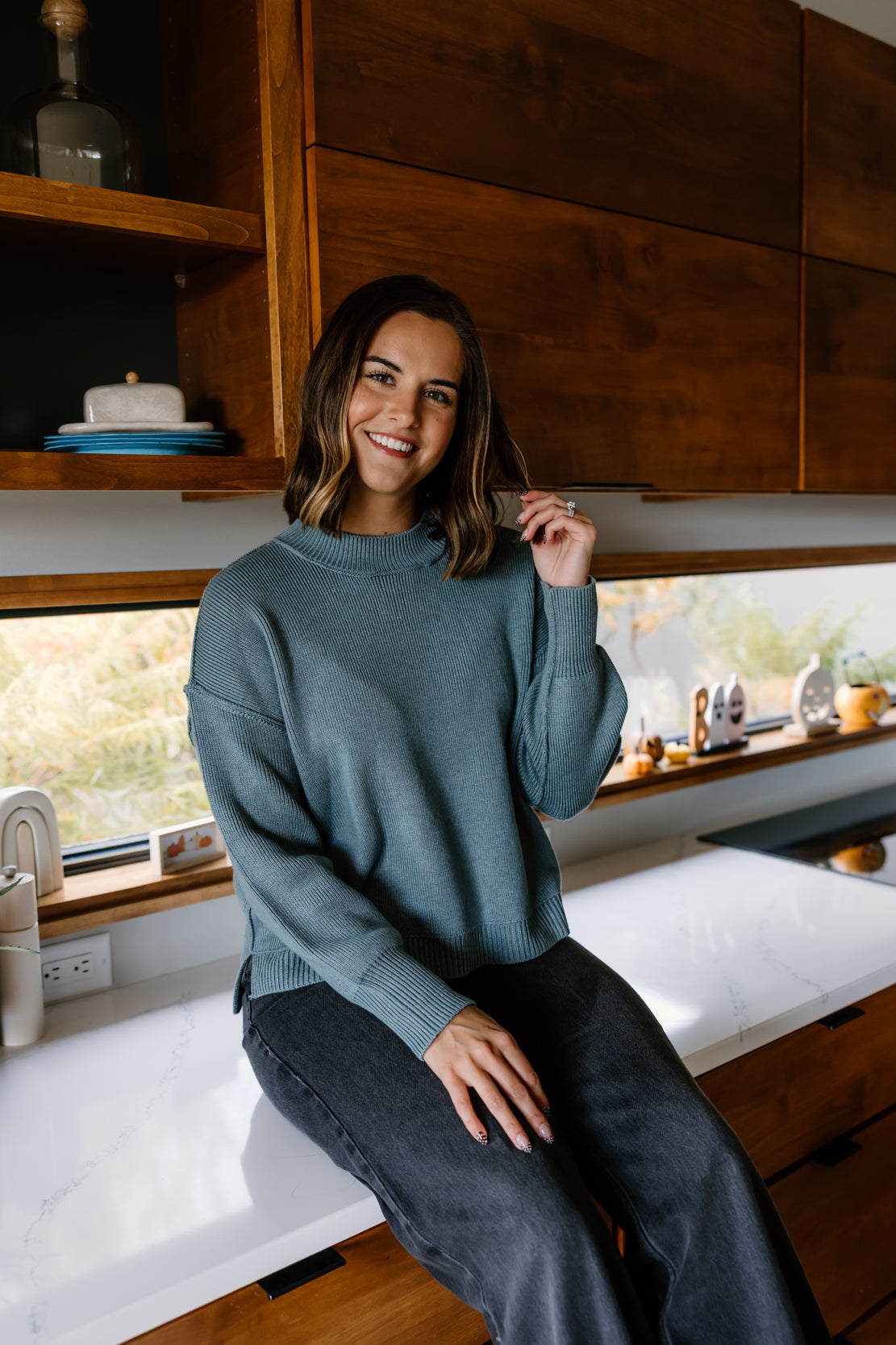 Barb Ribbed Knit Sweater | Teal