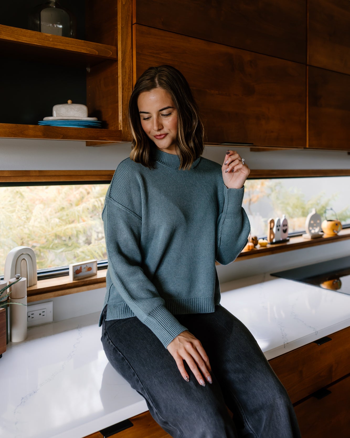 Barb Ribbed Knit Sweater | Teal