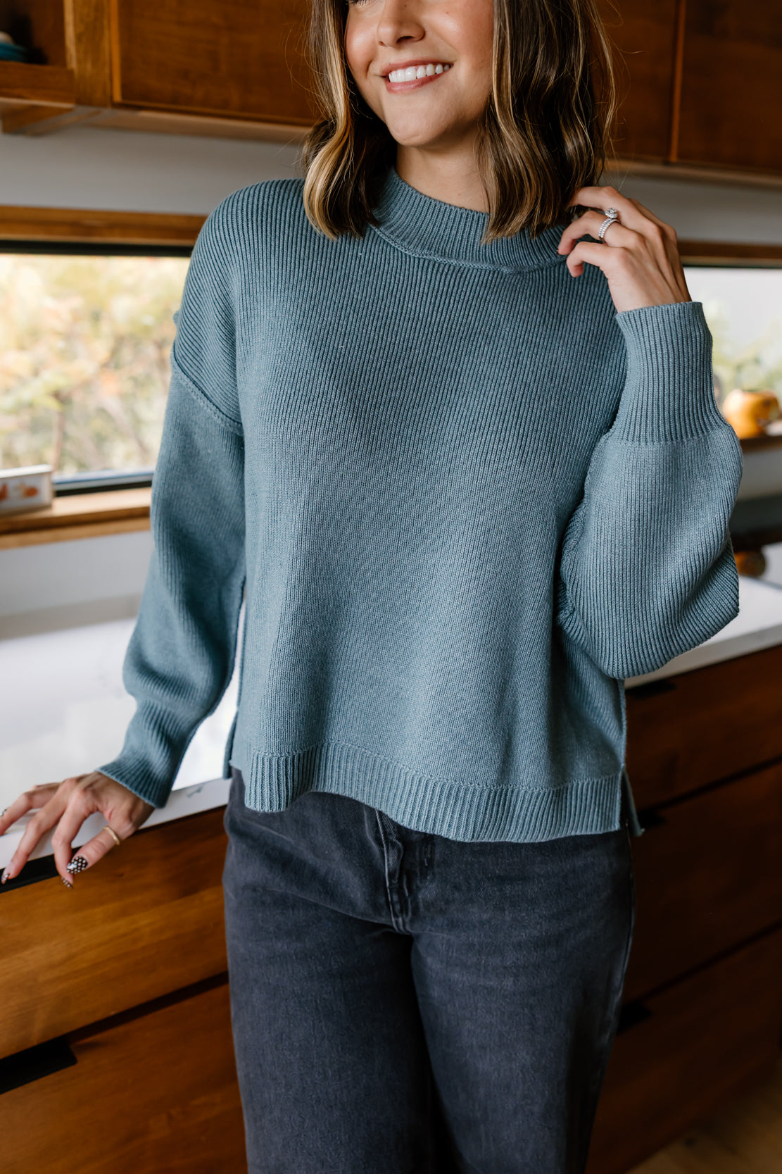 Barb Ribbed Knit Sweater | Teal