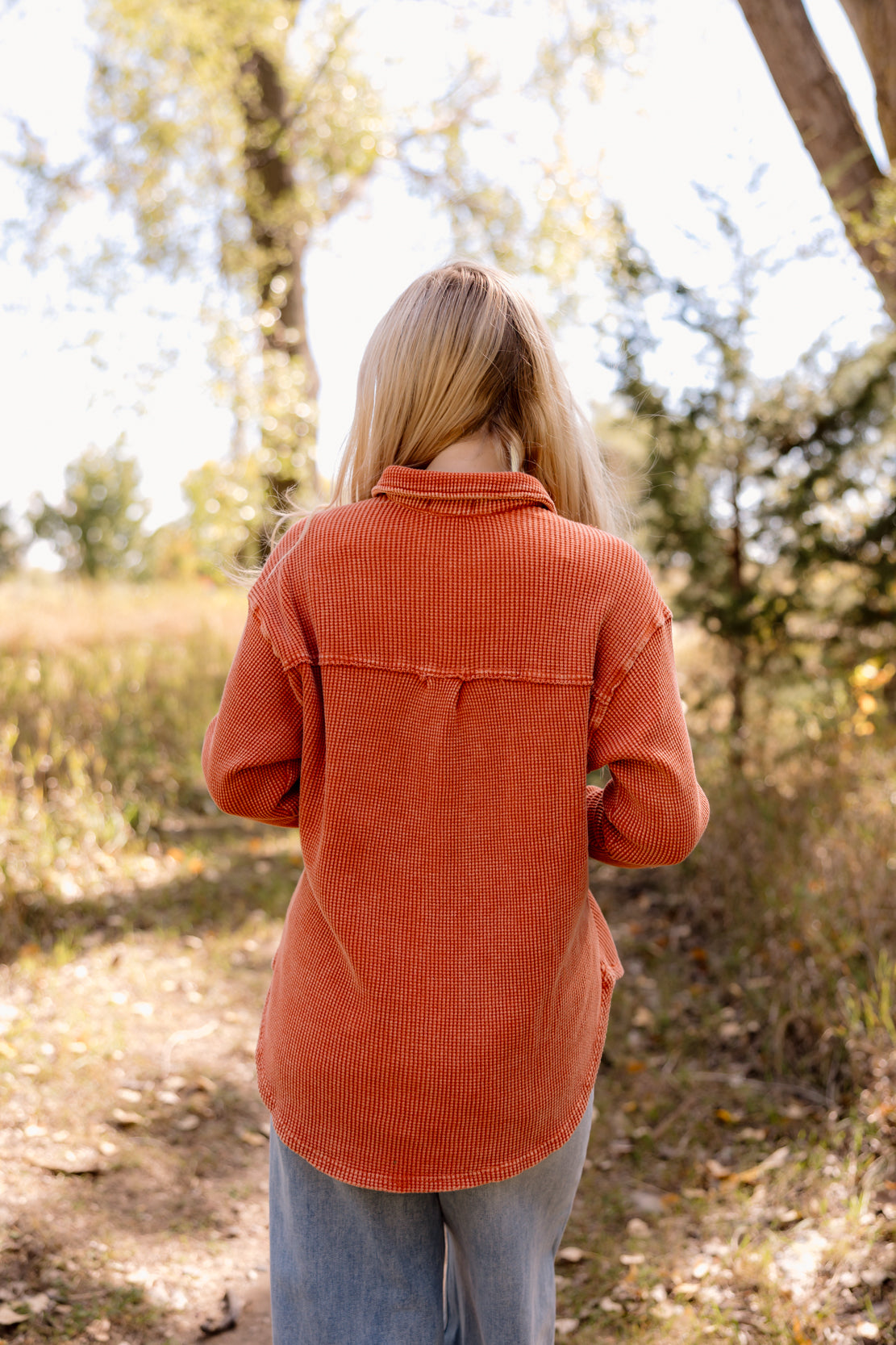 Kelsie Waffle Button Down | Rust