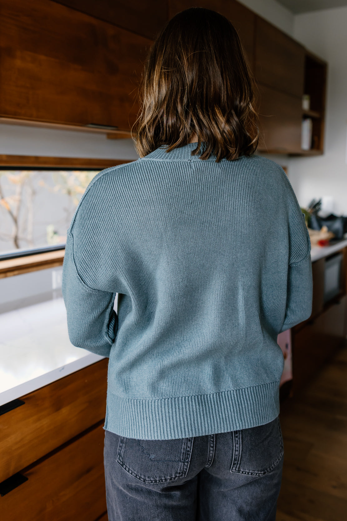 Barb Ribbed Knit Sweater | Teal