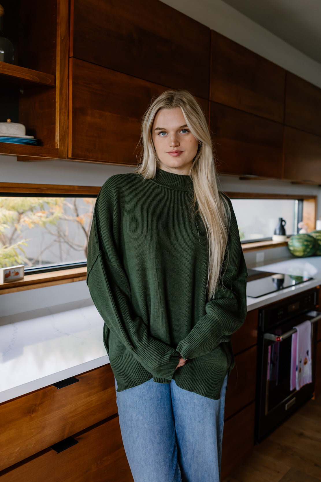 Ryder Side Slit Oversized Sweater | Dark Olive