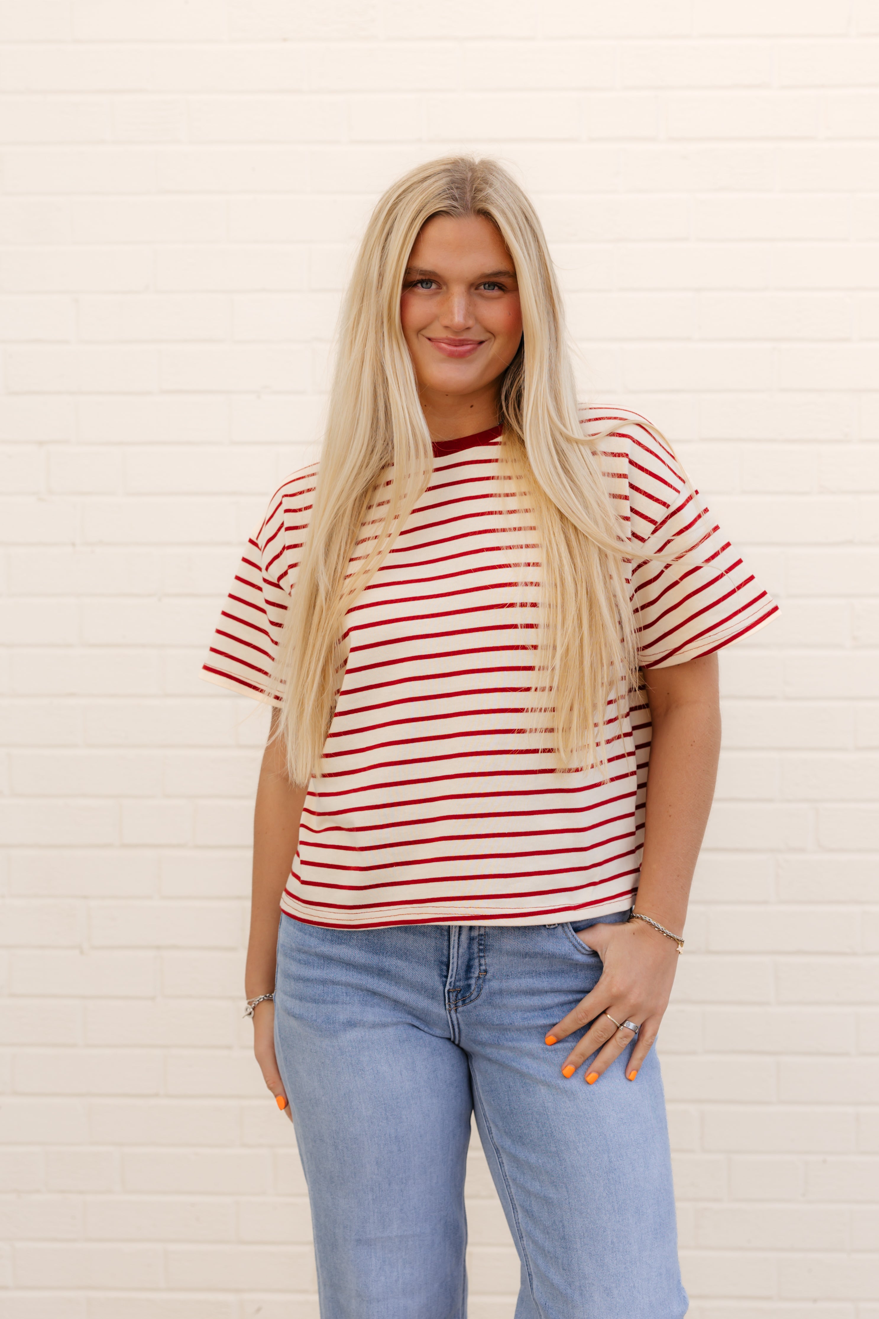 Sofia Striped Tee | Natural Red
