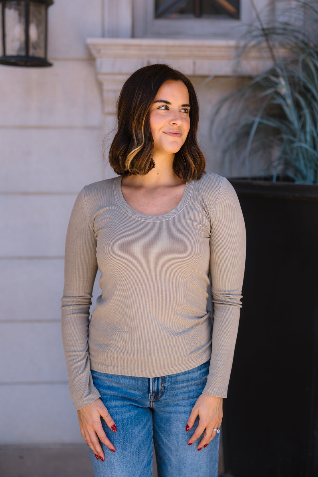 Gypsy Ribbed Scoop Neck Long Sleeve | Dusty Sage
