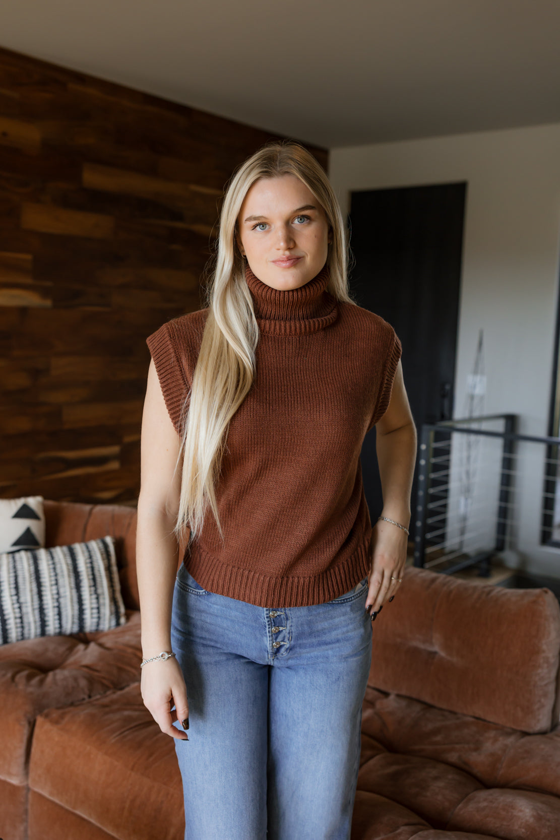 Paige Turtleneck Sweater Vest | Brown