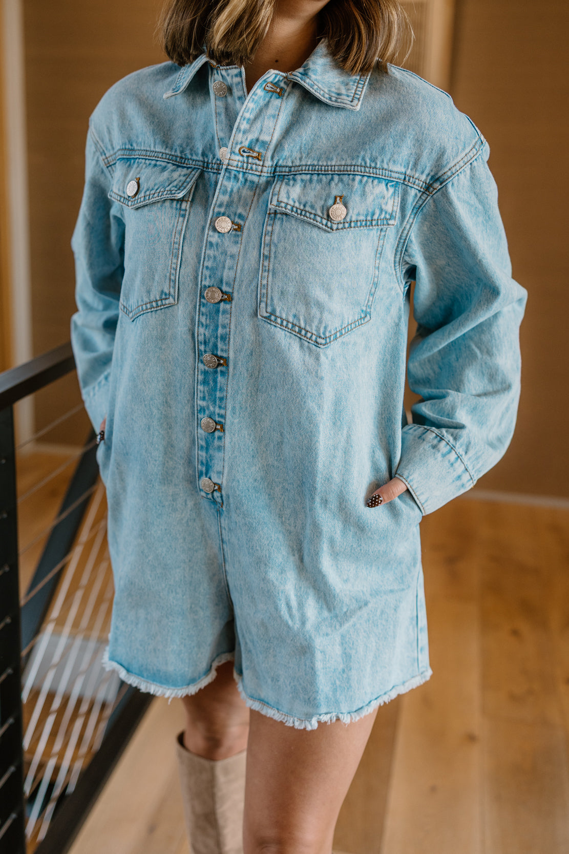 Shay Mineral Washed Denim Romper | Denim