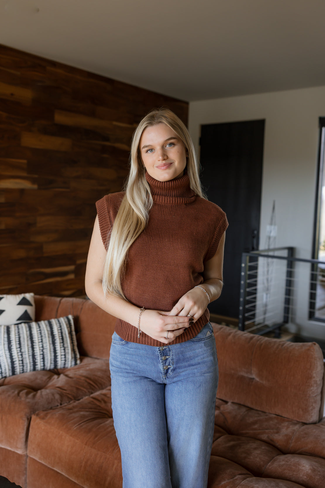 Paige Turtleneck Sweater Vest | Brown