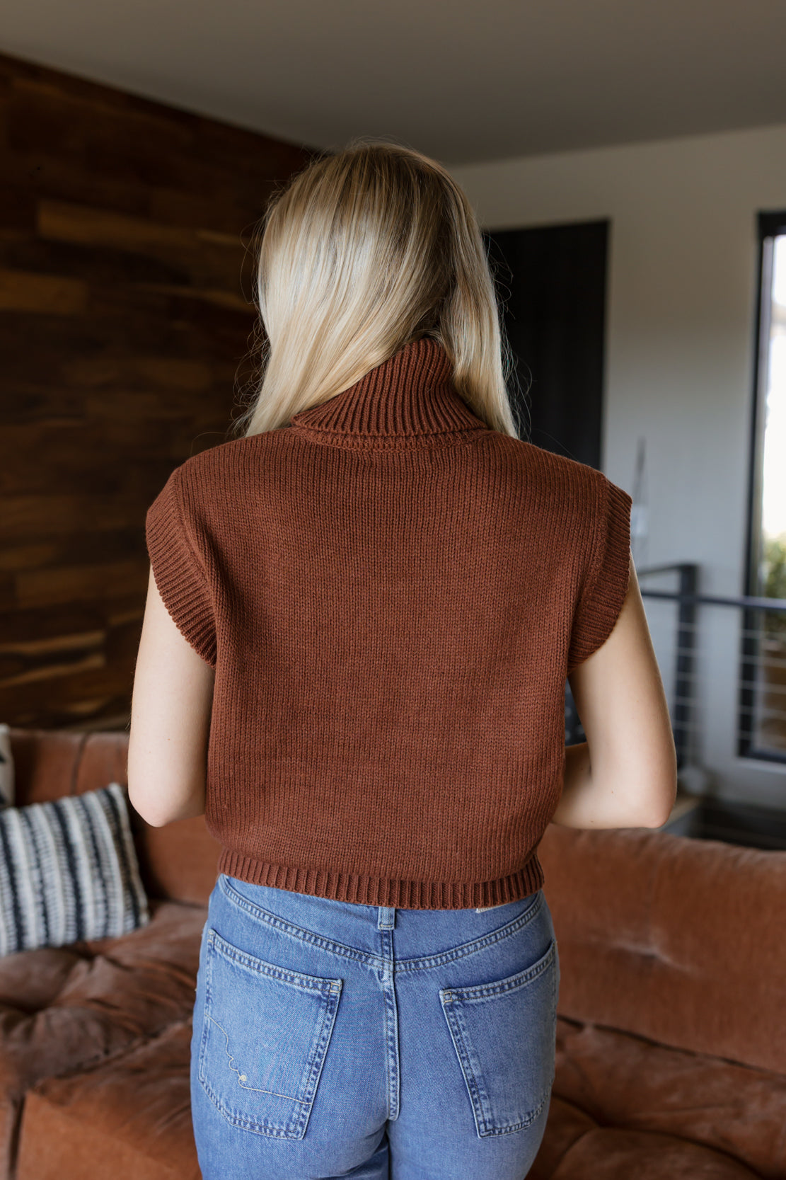 Paige Turtleneck Sweater Vest | Brown