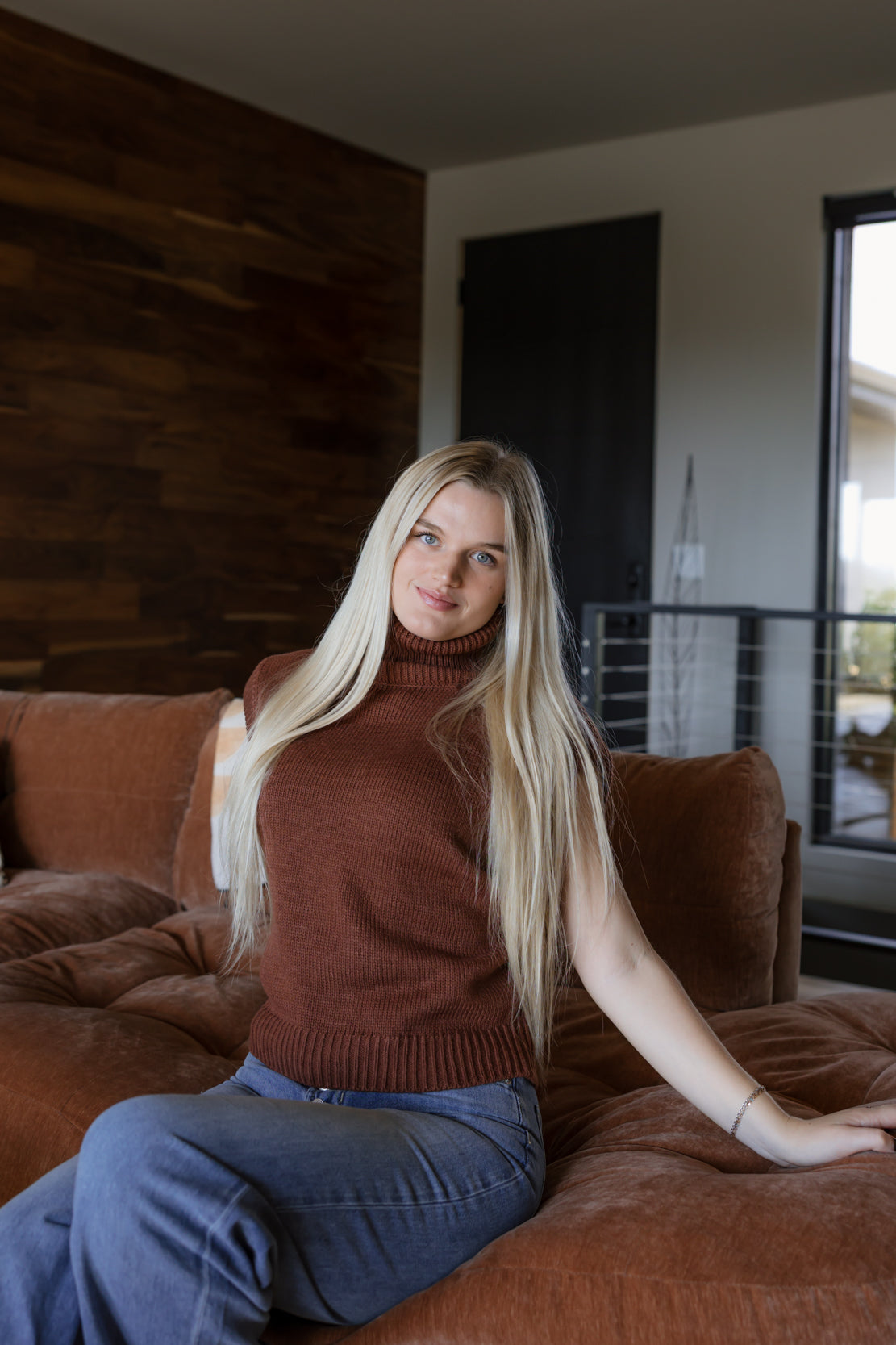 Paige Turtleneck Sweater Vest | Brown