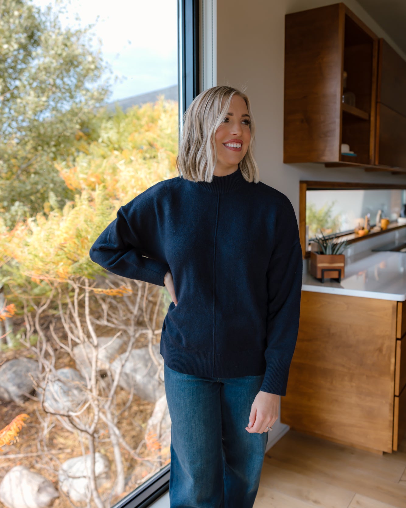 Rylee Mock Neck Sweater | Navy