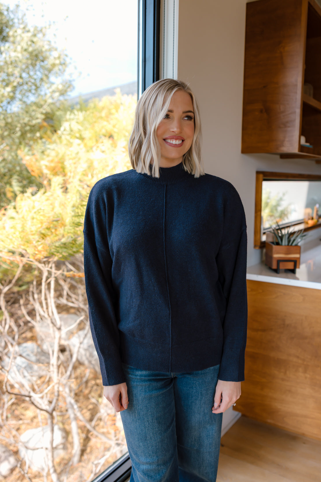 Rylee Mock Neck Sweater | Navy