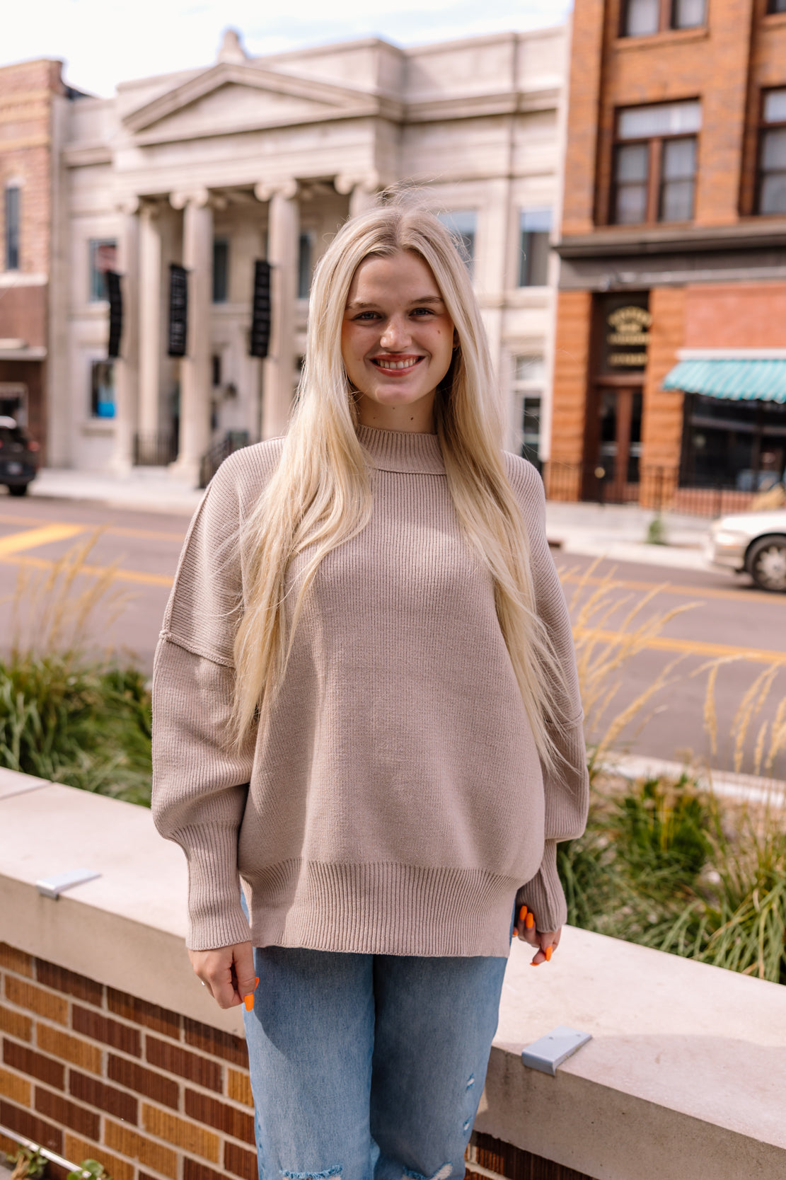 Ryder Side Slit Oversized Sweater | Heathered Beige