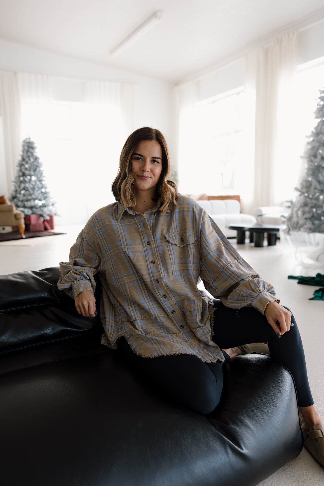 Remi Oversized Plaid Shirt | Sage Grey