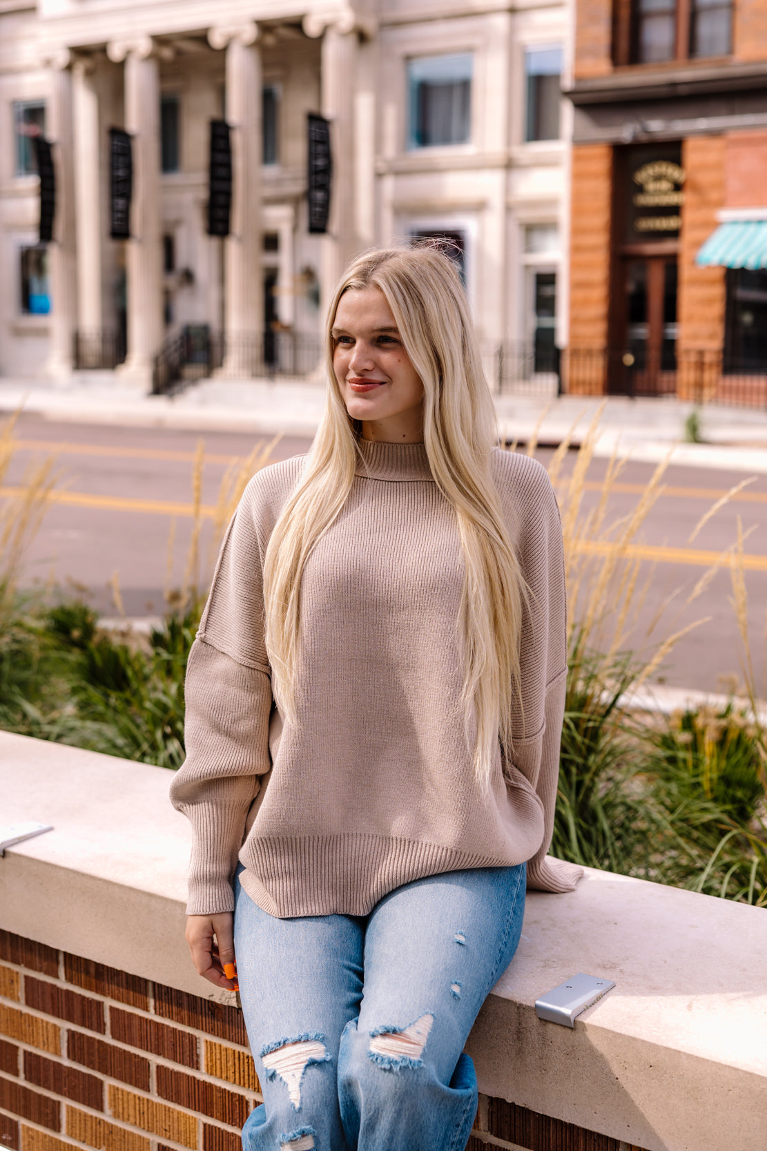 Ryder Side Slit Oversized Sweater | Heathered Beige
