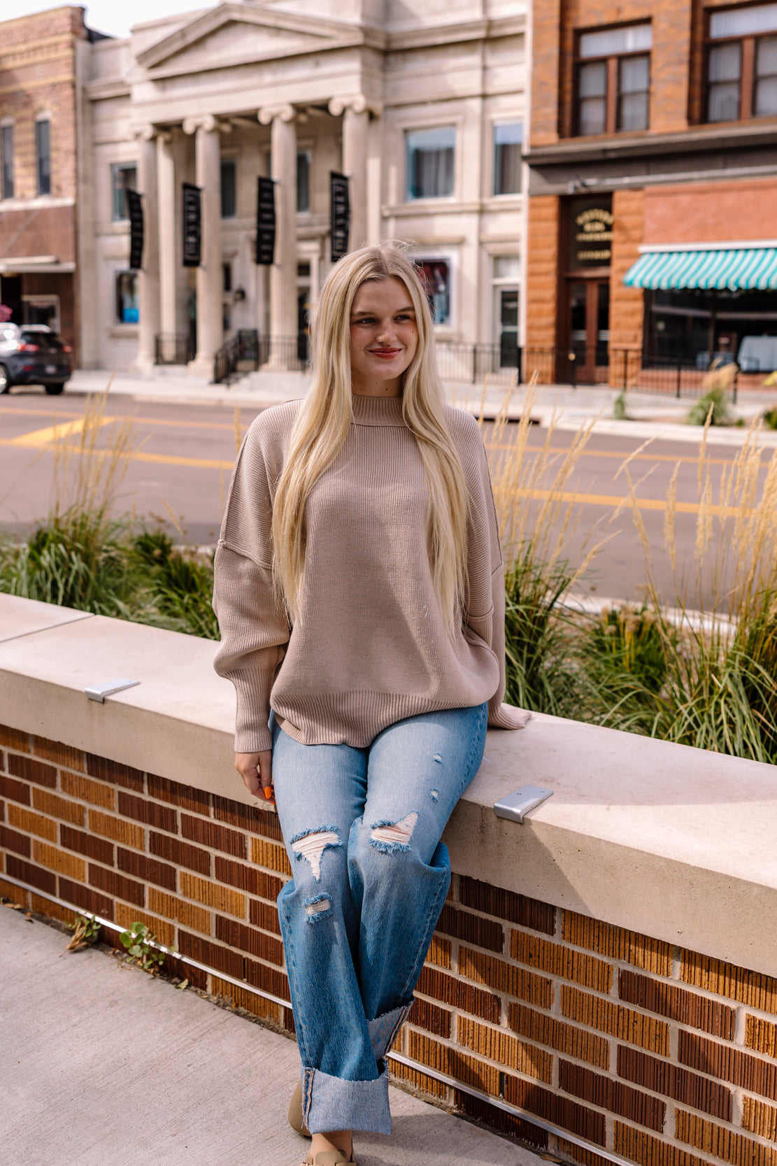 Ryder Side Slit Oversized Sweater | Heathered Beige