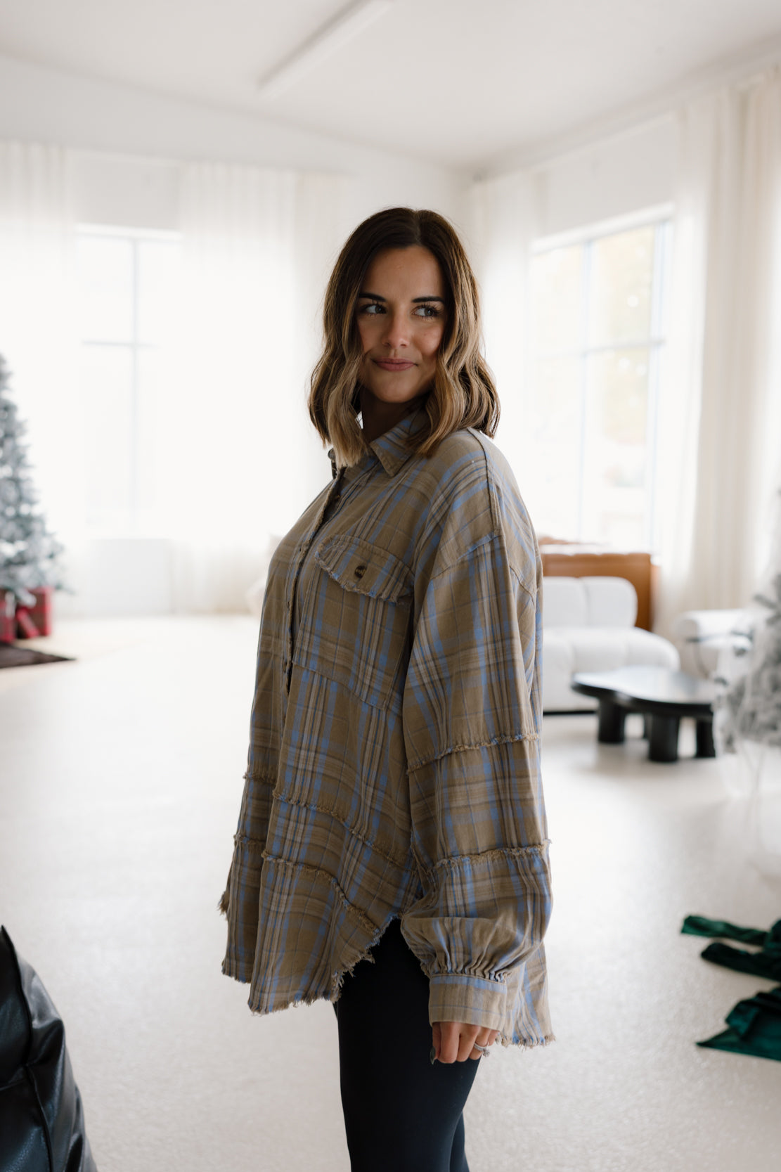 Remi Oversized Plaid Shirt | Sage Grey