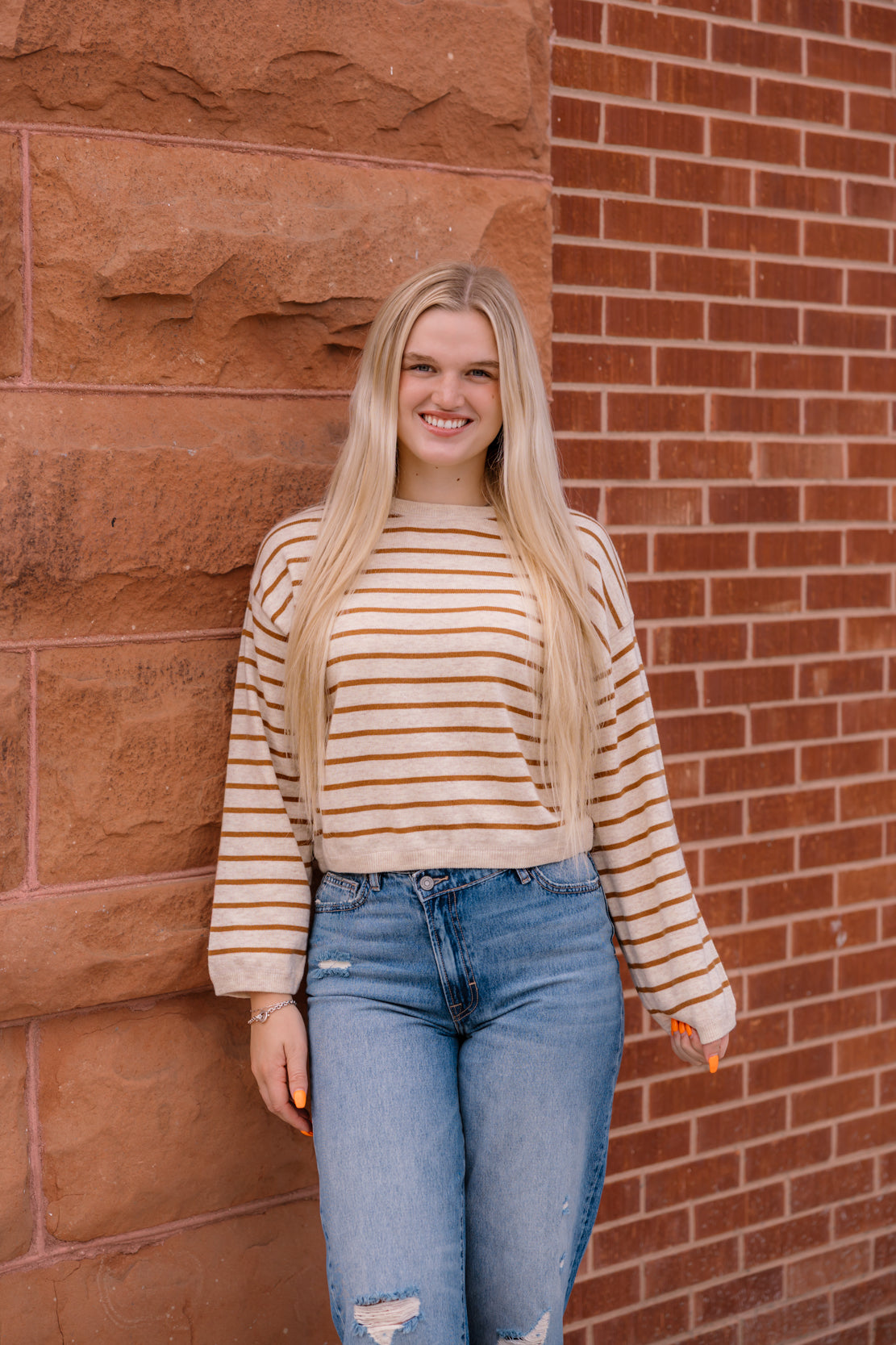 Weston Striped Sweater | Oatmeal/Camel