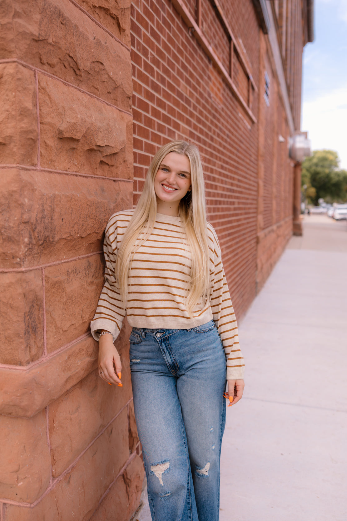 Weston Striped Sweater | Oatmeal/Camel