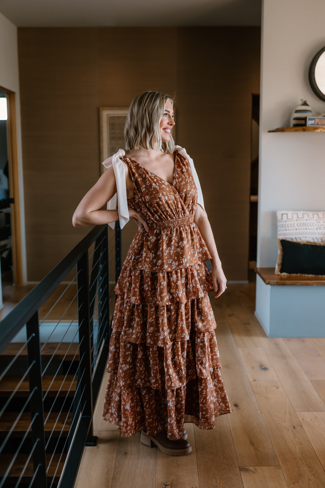 Hallie Floral Tiered Maxi Dress | Caramel/Cream