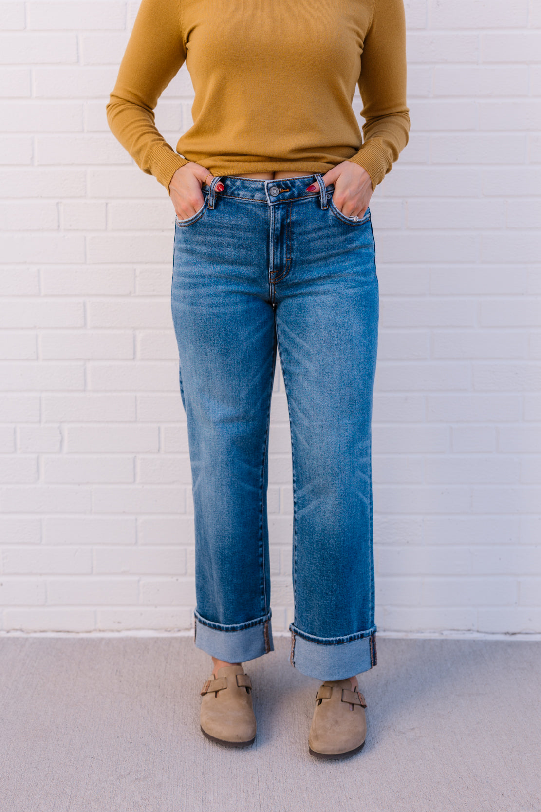Ella Mid Rise Straight Wide Leg Jean | Medium