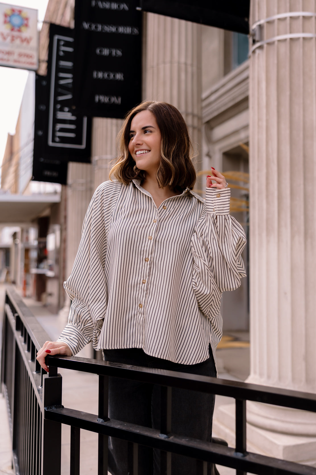 Skylar Raglan Striped Shirt | Black
