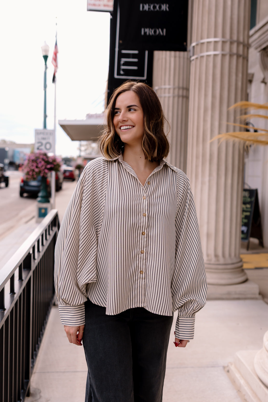 Skylar Raglan Striped Shirt | Black