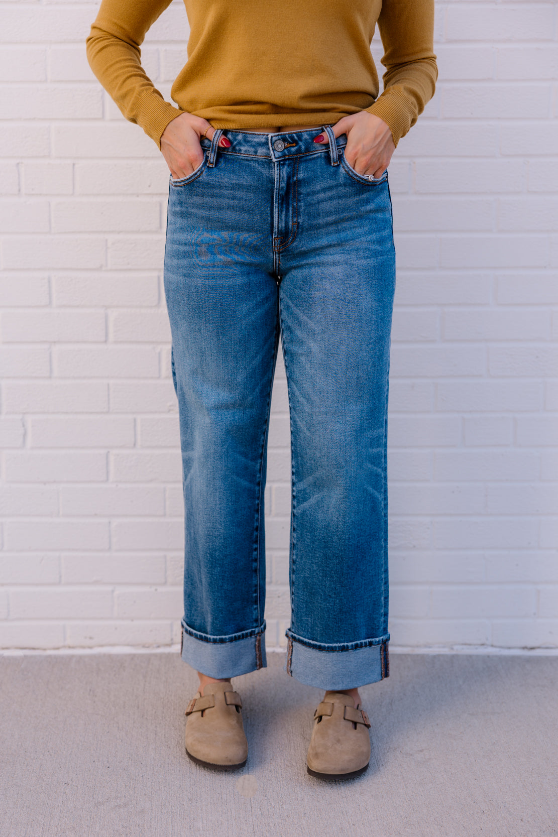 Ella Mid Rise Straight Wide Leg Jean | Medium
