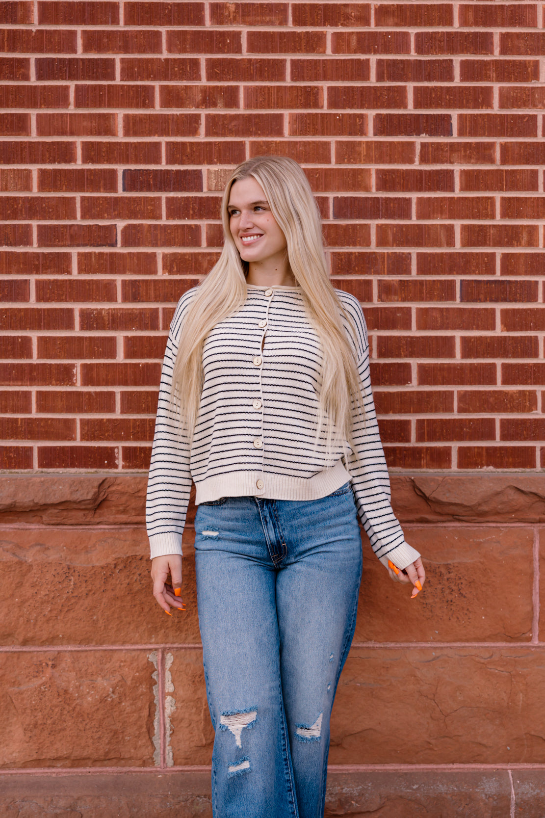 Kate Striped Button Down Cardi | Cream