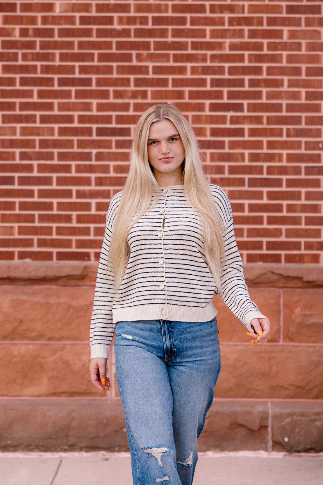 Kate Striped Button Down Cardi | Cream