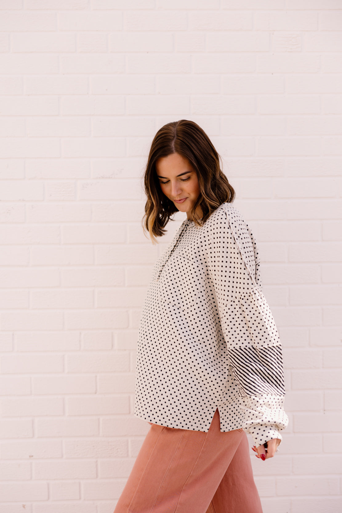 Nicole Polka Dot Oversized Top | Cream
