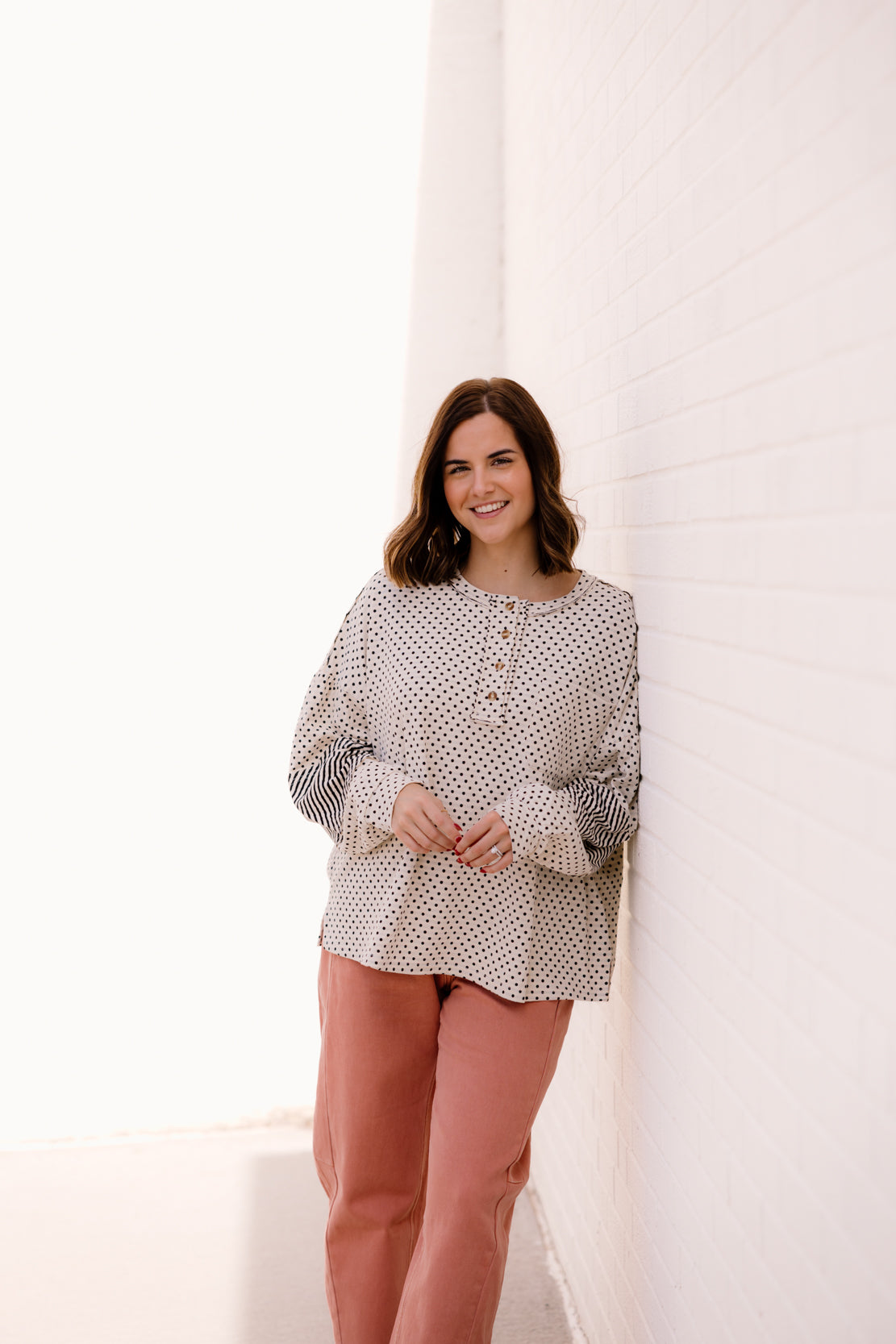 Nicole Polka Dot Oversized Top | Cream