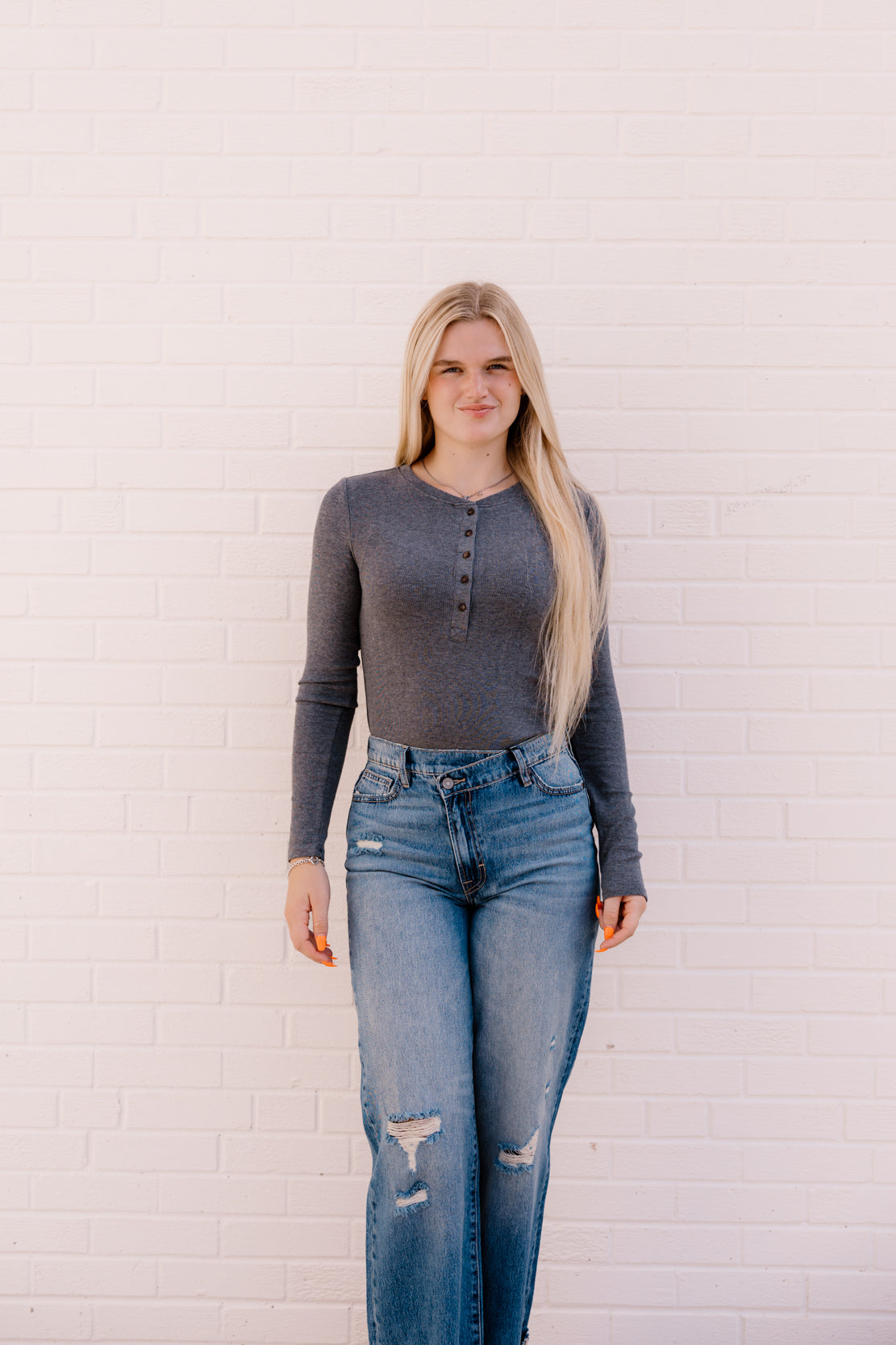 Regan Ribbed Long Sleeve | Heather Grey