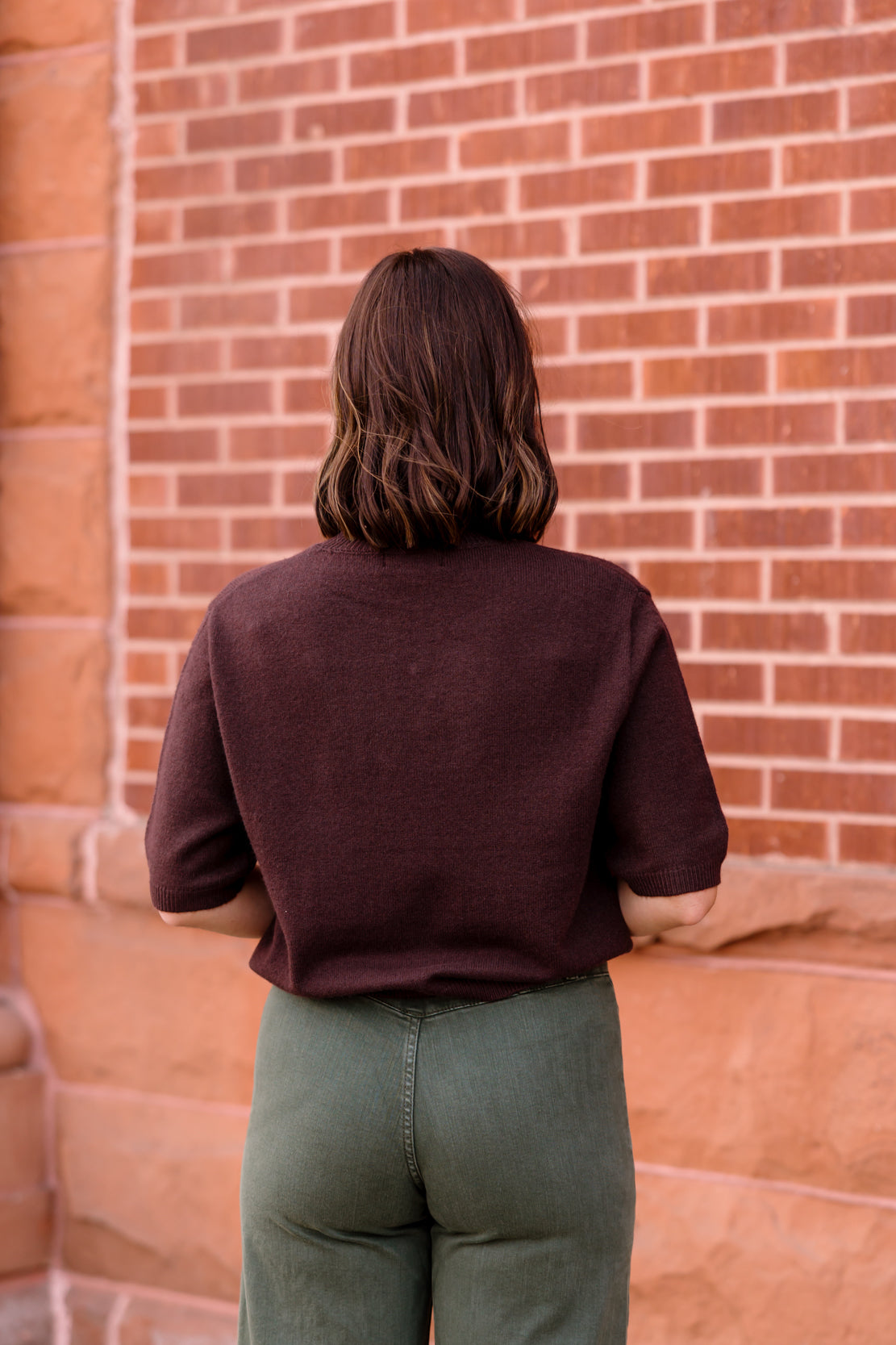Scottie Short Sleeve Sweater Top | Brown