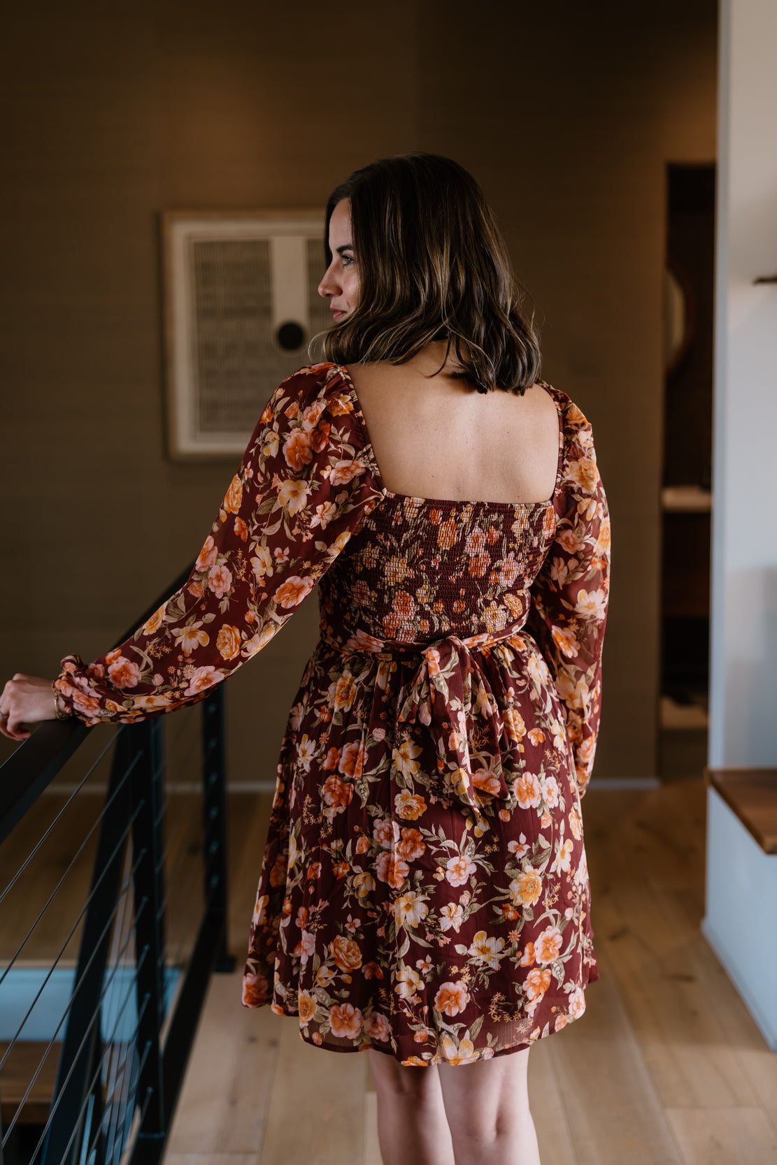 Kellie Floral Long Sleeve Mini Dress | Burgundy Multi