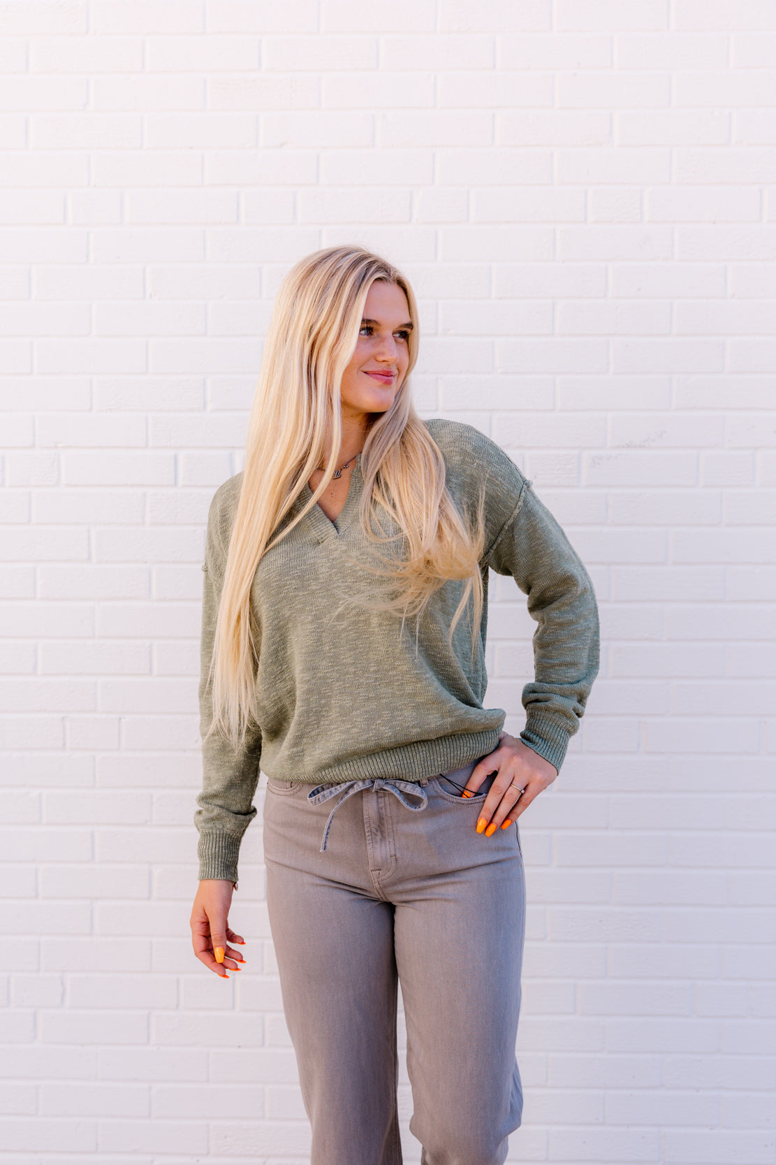 Lindsey Henley Sweater | Sage