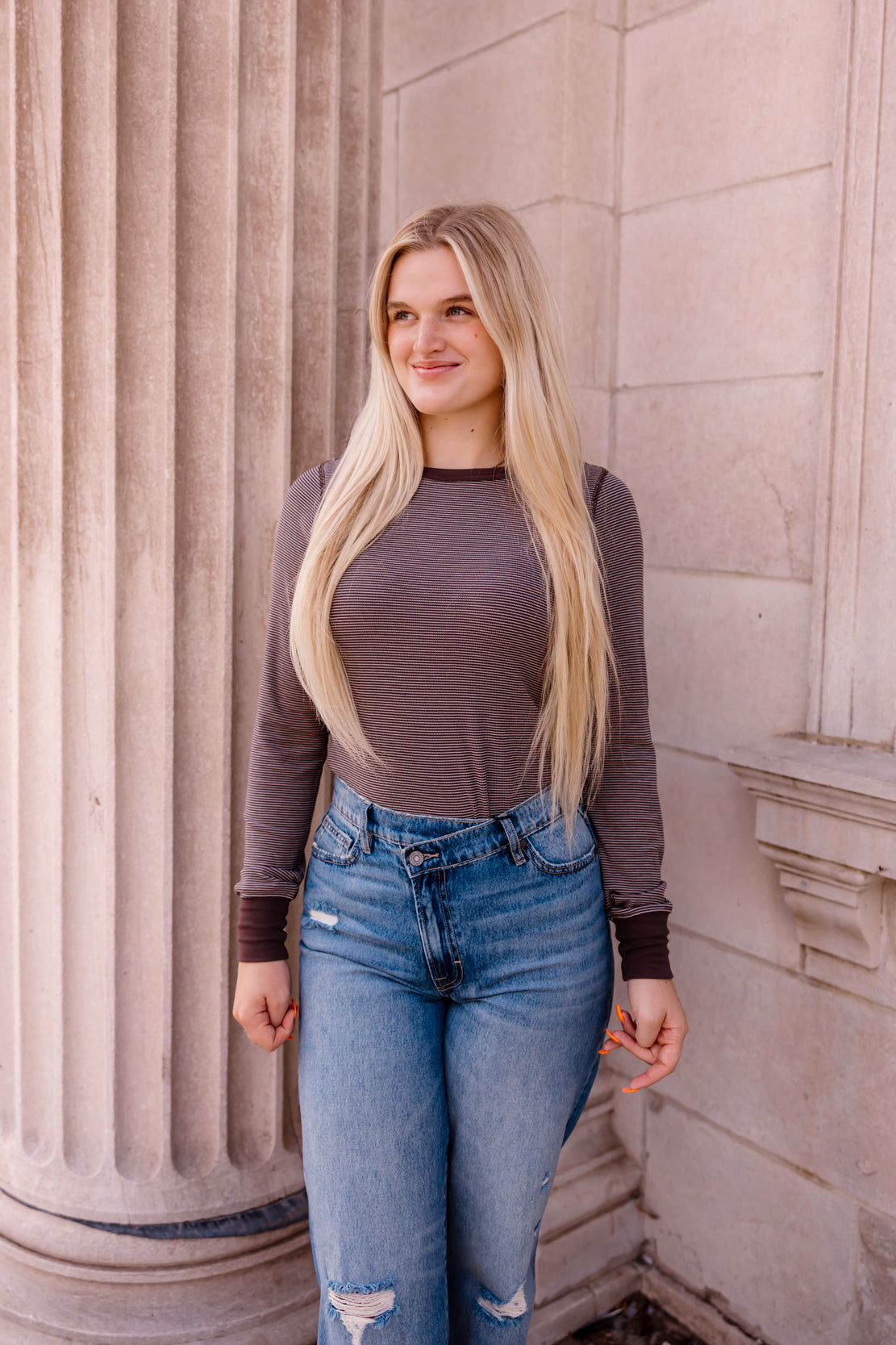 Stacy Striped Top | Coffee Ivory