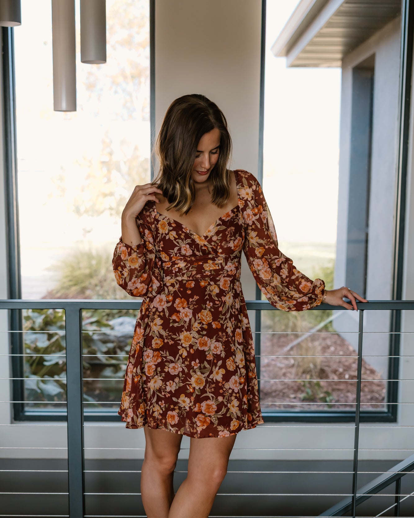 Kellie Floral Long Sleeve Mini Dress | Burgundy Multi