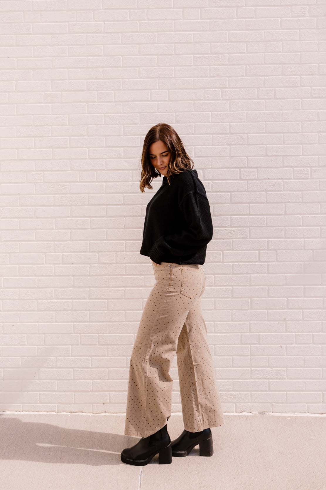 Finn Polka Dot Wide Leg Pant | Latte