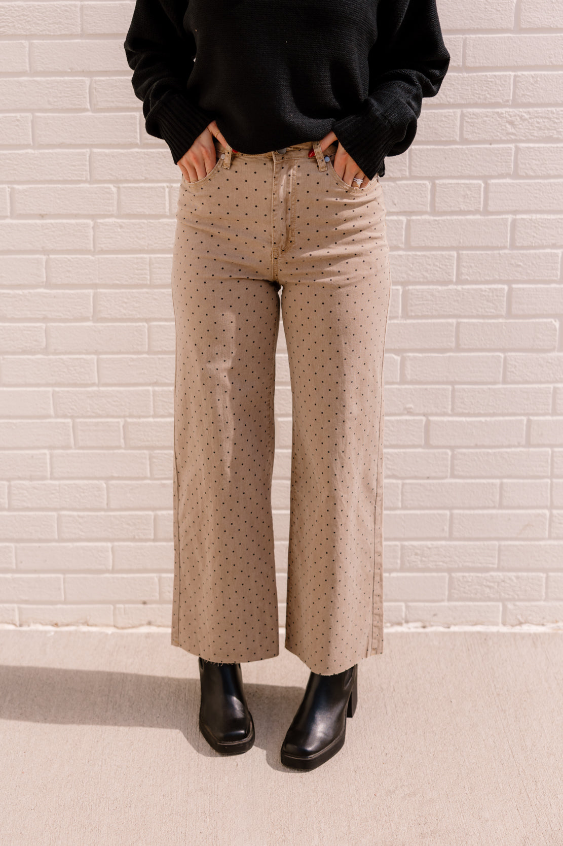 Finn Polka Dot Wide Leg Pant | Latte