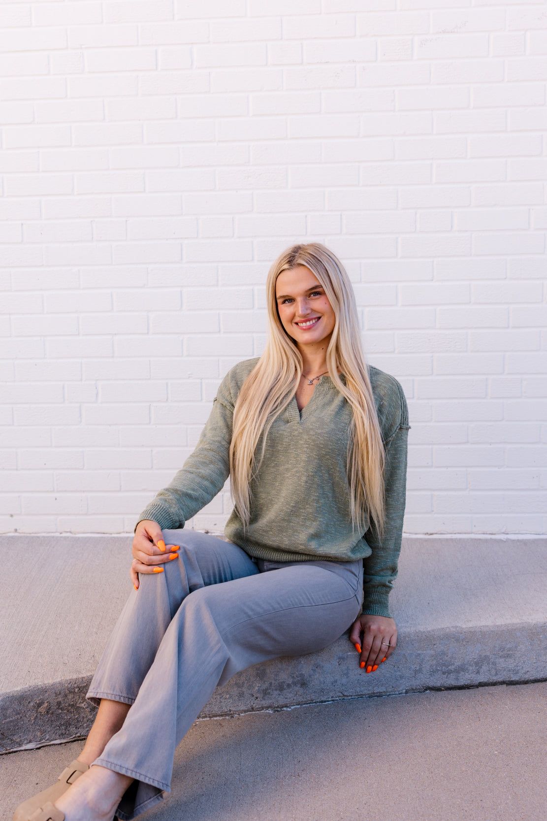 Lindsey Henley Sweater | Sage