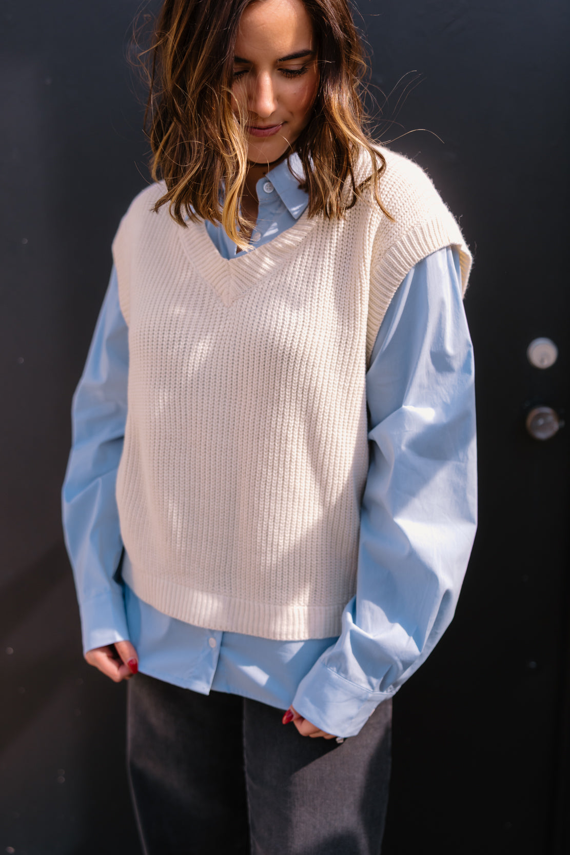 Tiffany Sweater Vest Shirt | Cream/Blue
