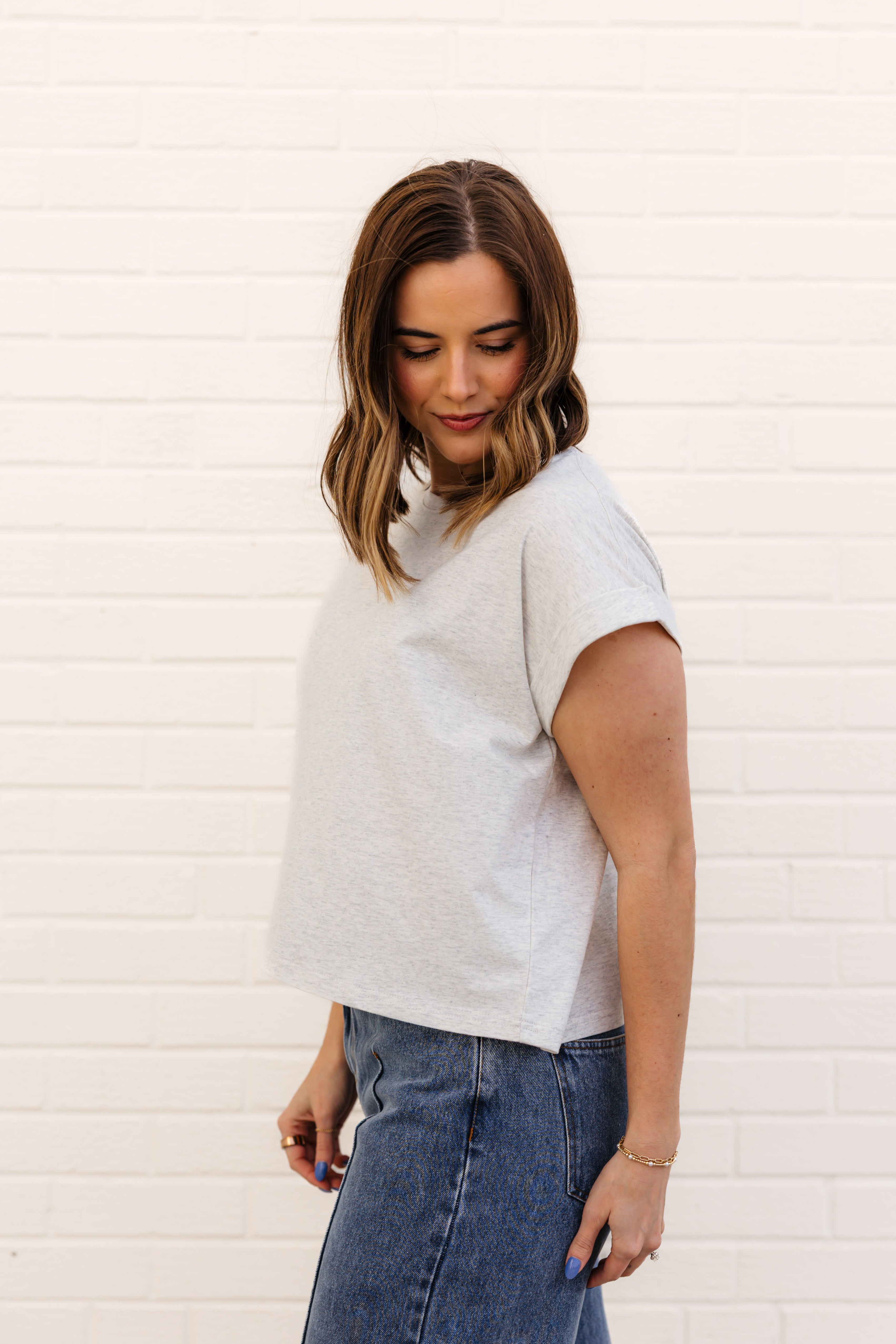 Palmer Cuffed Sleeve Top | Heather Grey