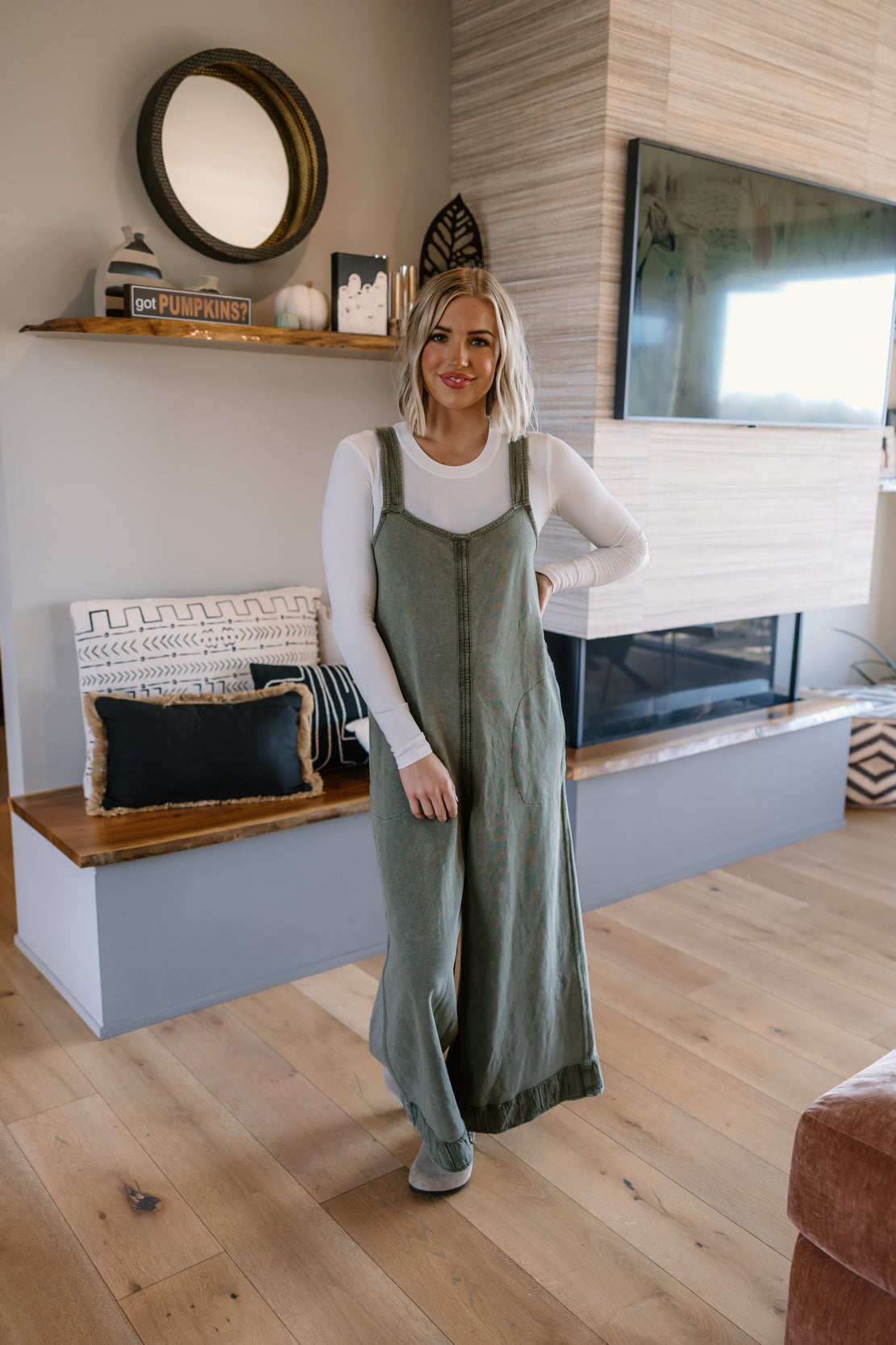 Mckenna Mineral Wash Wide Leg Jumpsuit | Light Moss