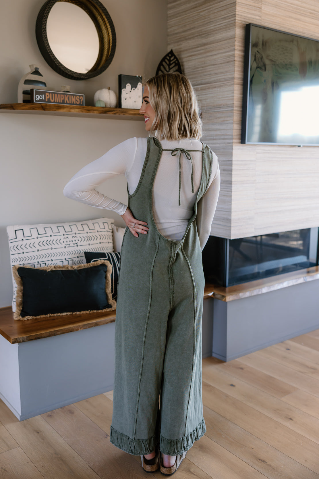 Mckenna Mineral Wash Wide Leg Jumpsuit | Light Moss