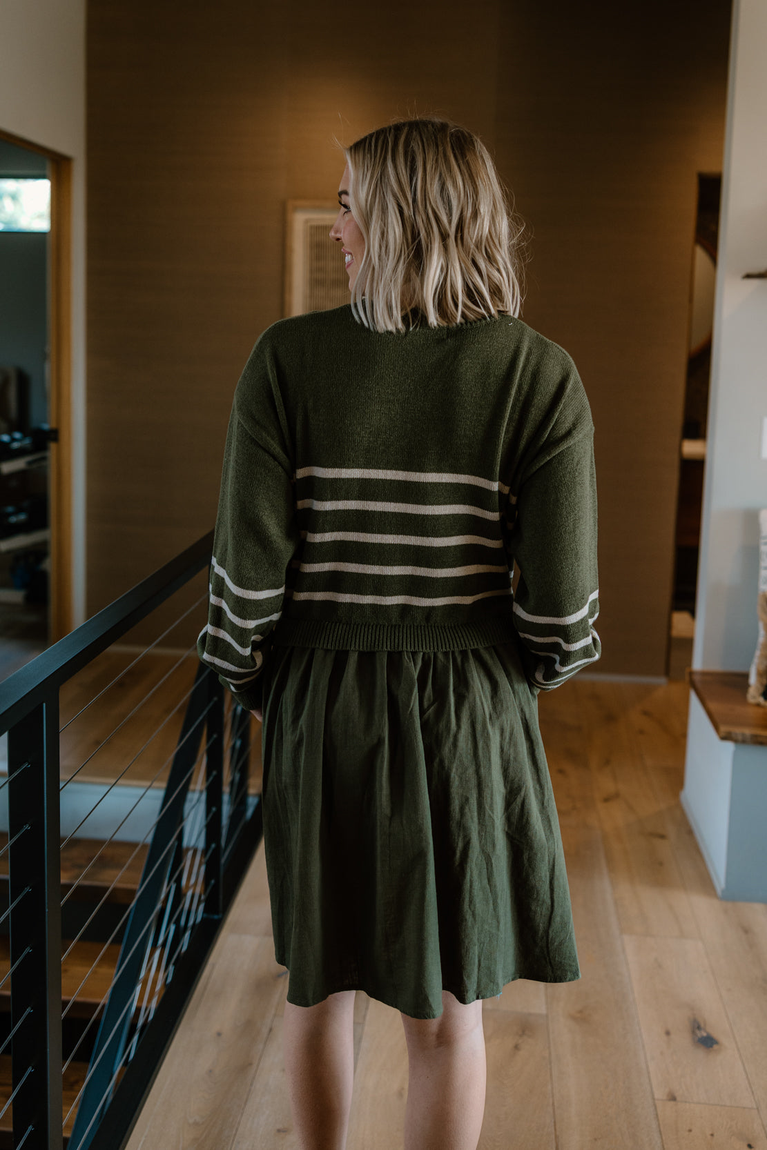Celeste Striped Sweater Dress | Olive/Cream